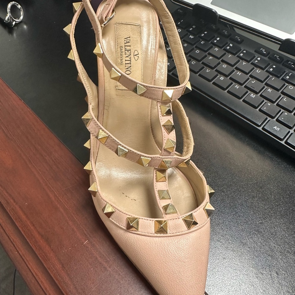 Valentino Blush Pink Heels with Gold Studs